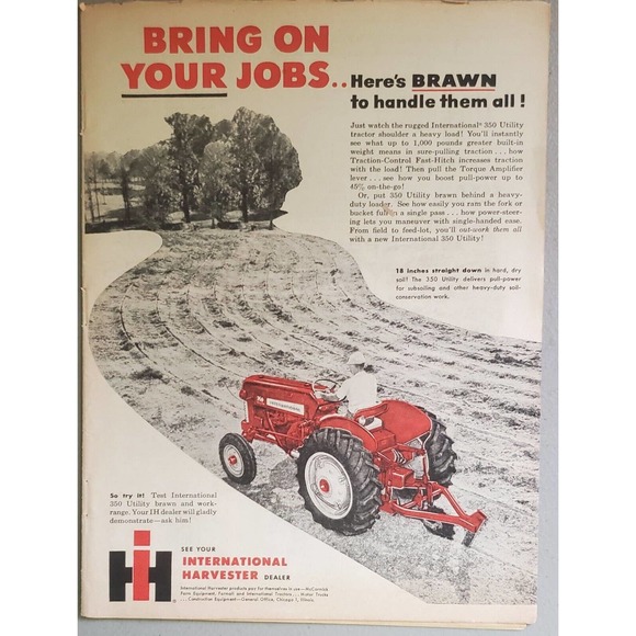 1957 International Harvester 350 Utility Tractor Magazine Ad - Picture 1 of 3